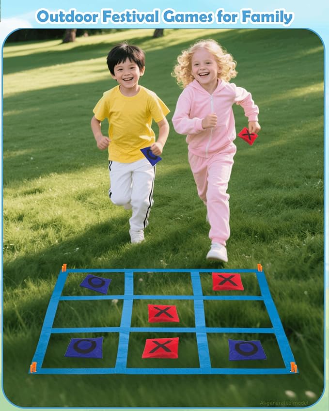 Giant Tic Tac Toe Bean Bags Toss Games, 4FT x 4FT Outdoor Yard Game with 10pcs Bean Bags for Kids Adults and Family Yard Lawn Large Carnival Outside Field Day Party Backyard Beach Fun Games