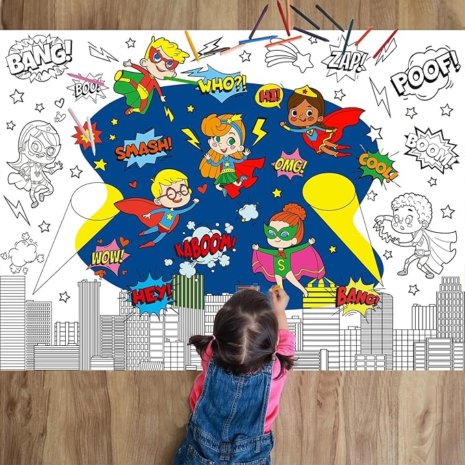 ZOIIWA Hero Themed Coloring Poster for Kids Giant Coloring Poster Sheets Page Large Big Hero Tablecloth Books for Kids Gift Father's Day Classroom Home Birthday Party Supplies Favor 31.4X43.3 Inch