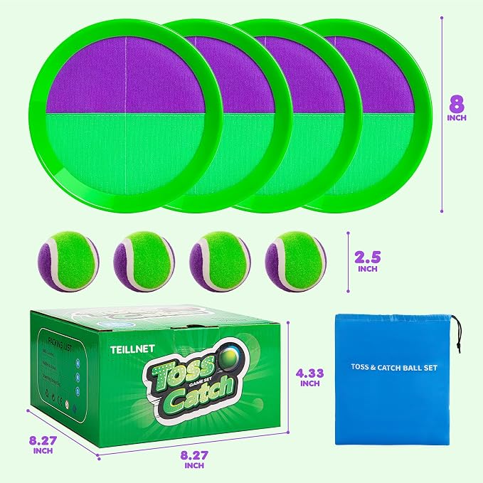 TEILLNET Toss and Catch Ball Set Upgraded - Beach Toys Outdoor Games Baseball Games - Sturdy & Water-Resistant for Pool Yard - Classic Gift for Toddlers Kids Boys Girls 3 4 5 6 7 8 9 10 11 12+ Years