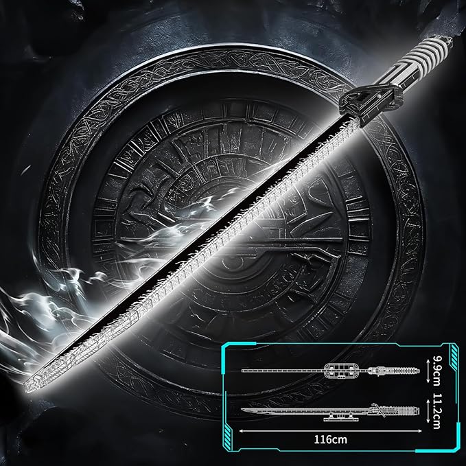 Mould King Dark Sword Building Set - 45.67" Rechargeable LED Lightsaber with Display Stand, DIY Assembly STEM Model Kit for Adults, Creative Collectible Sci-Fi Toy & Cosplay Gift Idea (885+ PCS)
