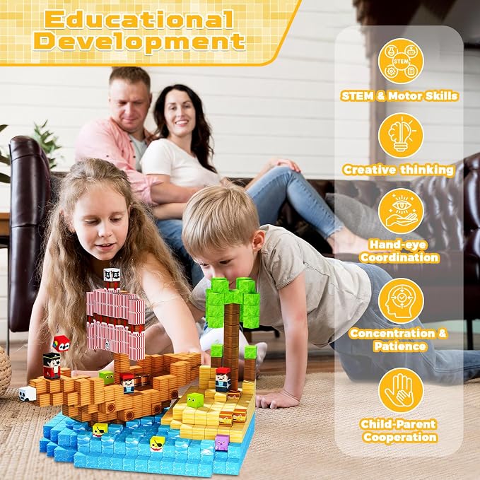 ToyUnited Magnetic Blocks - 100PCS Build Pirate-Ship World Set - Magnetic Building Cube Stacking, STEM Montessori Sensory Toys for Kids Boys Girls Ages 3 4 5 6 7 8 9 10 Easter Birthday Gifts