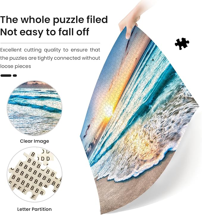 1000 Pieces Wooden Jigsaw Puzzle for Adults, Family or Elderly, Hawaiian Sunset Beach Puzzles, Art Home Decor DIY Funny Parent-Child Educational Game Toy Sunset Puzzle Gift for Mom, Wife, Friend