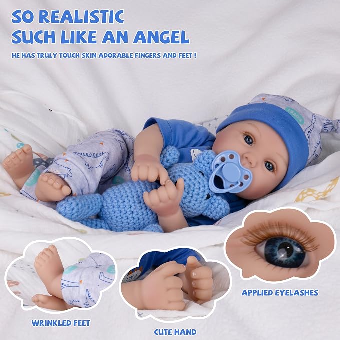Milidool Lifelike Reborn Baby Dolls Boy - 18-Inch Baby Soft Body Realistic-Newborn Baby Dolls Cloth Body Real Life Baby Dolls with Toy Accessories for Kids Age 3 4 5 6 7 +