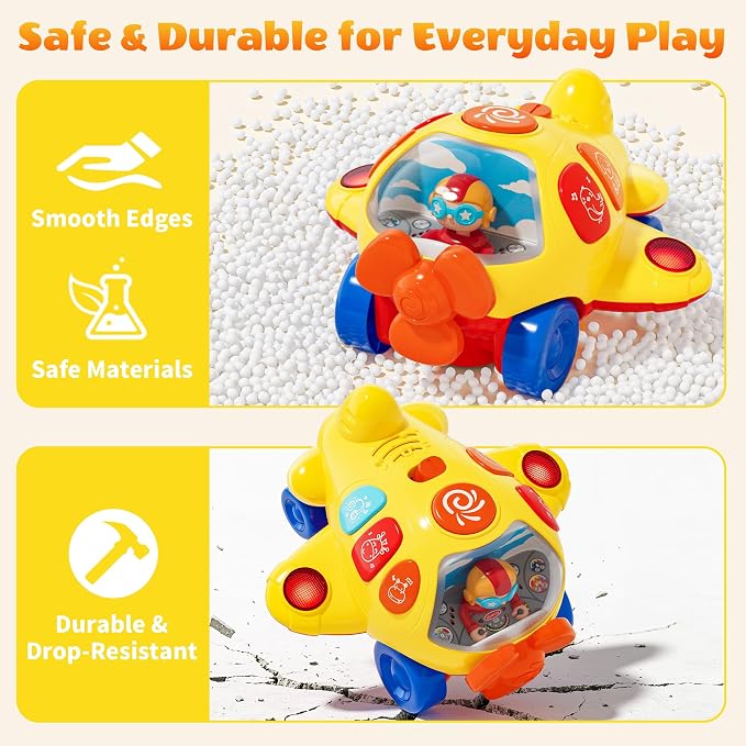 MORECOLL Baby Airplane Toy with Lights & Music, Bump & Go Baby Toys 6-12 Months, Interactive Moving Crawling Tummy Time Toys for 6 7 8 9 10 11 12 18 Months Babies, Birthday Gifts for Infants Toddlers