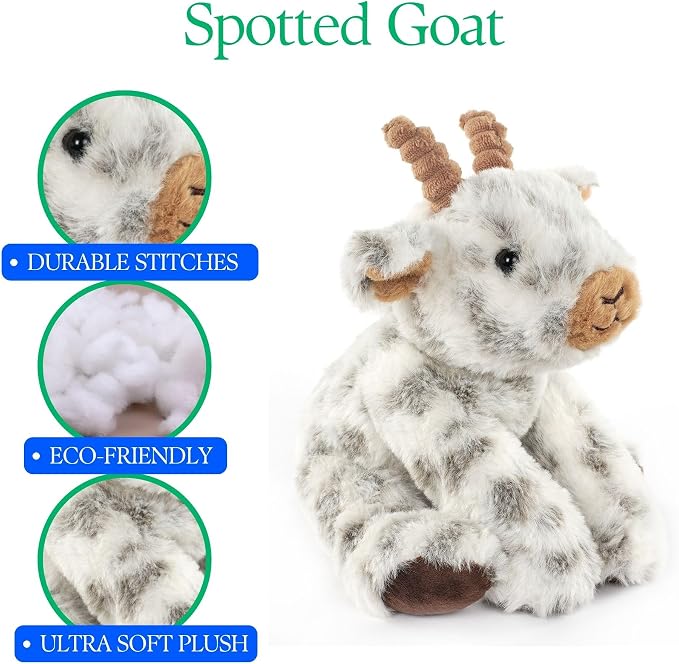 The Petting Zoo Goat Stuffed Animal Plushie, Gifts for Kids, Wild Onez Wildlife Barn Animals, Goat Plush Toy 9 inches