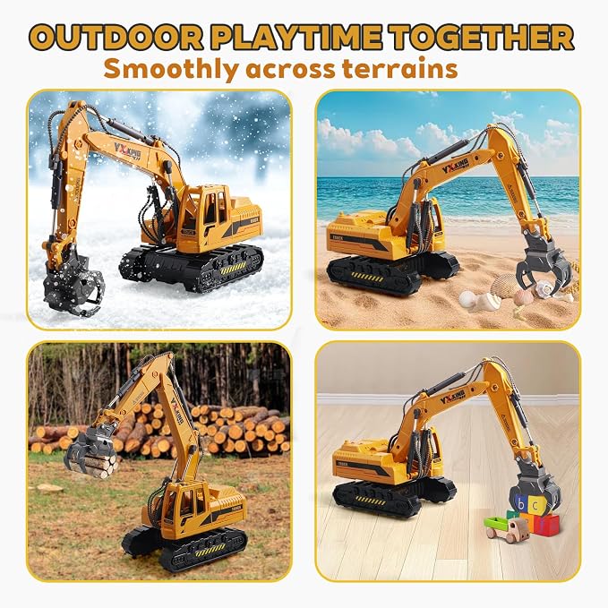 ABS Diecast Timber Grab Truck Toy for Boys Ages 3-12, Friction Powered Metal Construction Vehicle with 360° Rotating Cab & Movable Arm, Christmas Birthday Gifts for Kids Toddlers