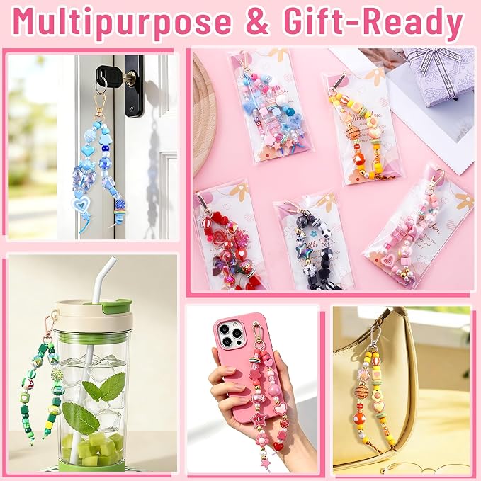 TOHONGADON 2200 PCS DIY Bag Charm Kits, Assorted 8 Colors Acrylic Heart Star Flower Letter Alphabet Beads, Beaded Keychain Making Kit for Women, Keychain Jewelry Making Kit with Beads
