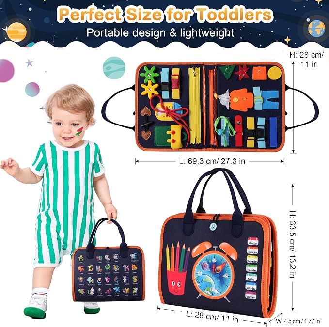 Teefrye Toddler Busy Board Montessori Toys for Boy, Activity Book Educational for Learning Fine Motor Skills, Travel Toys for Airplane Car, Birthday Gifts for Boys Toddlers