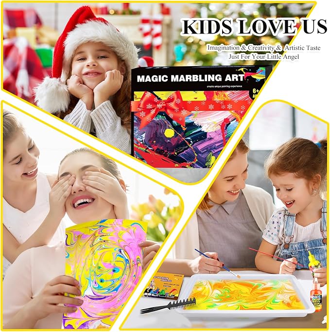 Water Marbling Paint Kit, DIY Arts and Crafts Kit for Girls & Boys 4-8 6-12, Creative Art Supplies, Birthday Gifts for Kids Ages 3+