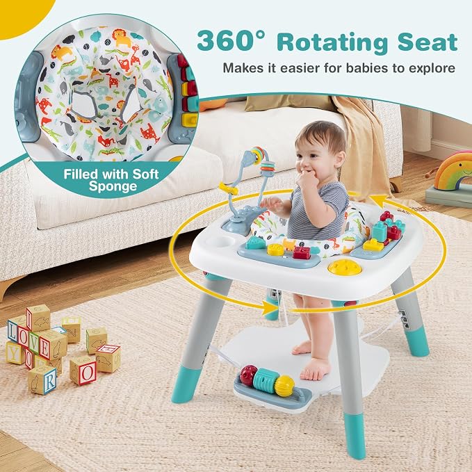 BABY JOY 6-in-1 Baby Activity Center, Baby Jumper & Interactive Play Table with 360° Rotating Seat, Detachable Toys & Music, Montessori-Inspired Design, Activity Center for Infant Toddlers 6-36 Months