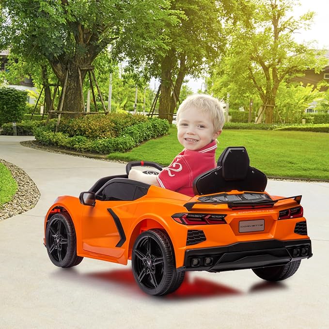 Garvee 12V Kids Ride on Car Licensed Corvette Toddlers Electric Sports Car Ride on Toy with Remote Control, Visual Dashboard, LED Lights, Music for Boys & Girls, Orange