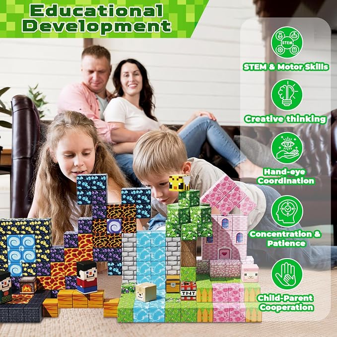 Goody King 200PCS Magnetic Building Blocks - Forest & Volcano Adventure Set, STEM Learning Toys for Kids Ages 3+, Strong Magnets, Creative Play, Birthday Gift for Boys & Girls