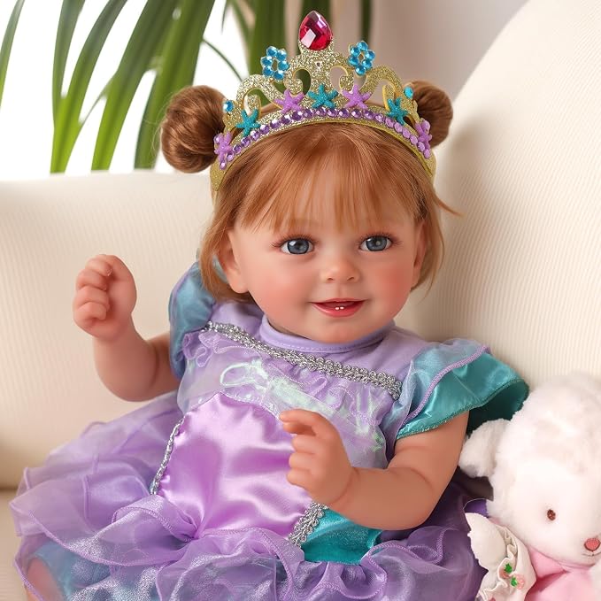 BABESIDE Lifelike Reborn Baby Dolls Dara - 18 Inch Realistic-Newborn Baby Doll Brown Hair Girl Handmade Real Life Dolls with Clothes and Toy Accessories Gift for Kids Age 3+