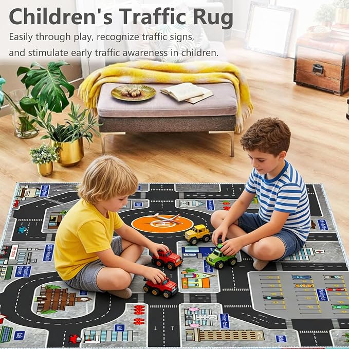 Kids Rug Play Mat Great for Playing with Cars and Toys,Educational Kid Road and Traffic City Life Carpet,Children Baby Fun Throw Rug for Bedroom Play Room,31X47Inch/80X120CM