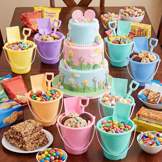 Lunmon 72 Pcs Beach Toys for Kids 24 Set Sand Buckets Shovels Bulk Pastel Beach Balls Inflatable Sand Toys for Girls Boys Toddlers Games Birthday Summer Pool Party Favor (Macaron, Stylish)