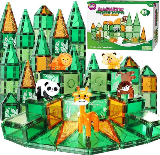 TOY Life 56 Pcs Magnetic Tiles Animals for Toddlers 3-5 Magnet Blocks for Kids Ages 4-8 STEM Magnet Tile Toys Building Tiles Set Christmas Birthday Gift for Boys and Girls