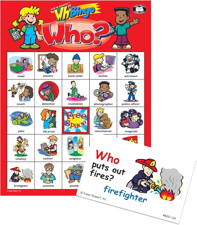 Super Duper Publications | Ask & Answer® Wh Bingo Board Game | Comprehension, Verbal, and Communication Skills | Who, What, Where, When, and Why Questions | Educational Resource for Children