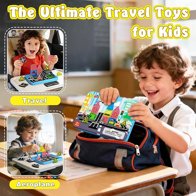 Goodtiles Mini Magnetic Tiles Road Set,STEM Building Toys for Kids Ages 3-8 | Screen-free Travel Toys, Preschool Magnetic Building Blocks, Birthday Gifts for Boys Girls 3+