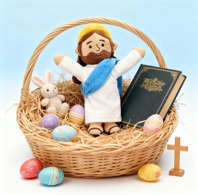 Yelakey 13" Jesus Plush Brown Jesus Stuffed Doll Christian Plushie Doll for Easter Christmas Church Religious Gifts for Kids Adults (brownblue)