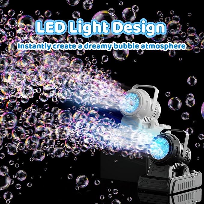 SHCKE Automatic Bubble Machine 10 Holes Bubble Blower,45° Adjustable | USB-C/AA Dual Power,Top-Fill No-Leak Design,Portable for Parties, Pool,Camping & Weddings,Ideal for Kids & Adults