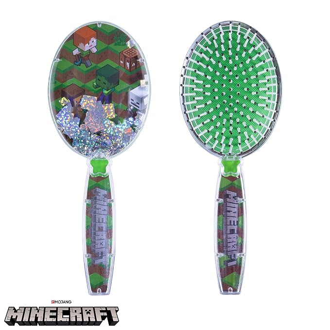 Minecraft Hair Brush with Magical Sparkling Cubes - Confetti, Green - Boys Hair Brush Ages 3+