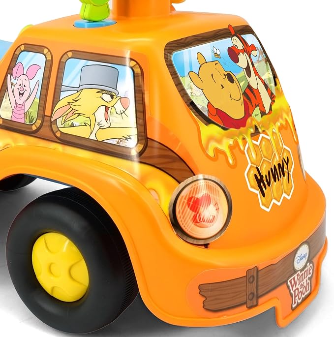 Kiddieland Winnie the Pooh Honey Van Ride-On with Lights & Sounds, Foot-to-Floor Push Car, Interactive Dashboard, Under-Seat Storage, for Toddlers 12–36 Months