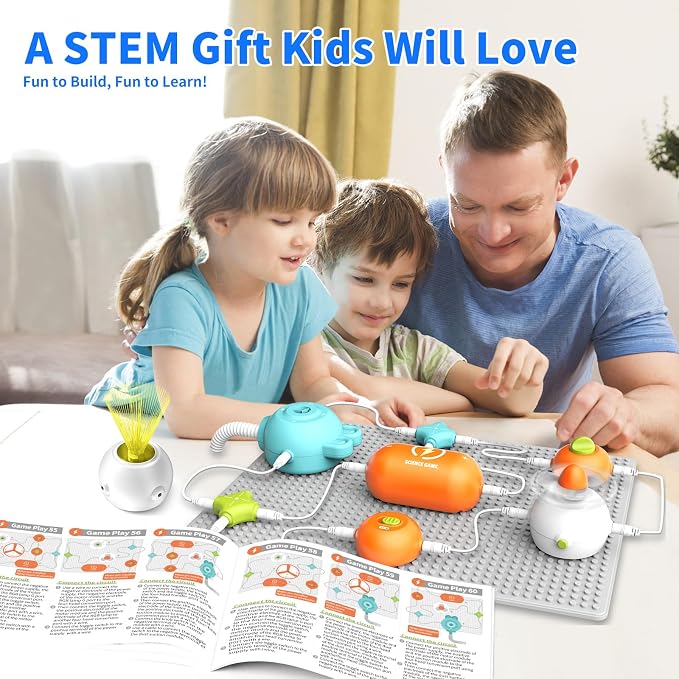 Electronic Circuit Building Blocks STEM Toy, 25PCS Modules with Fan, RGB Light & Flying Disc, 64 DIY Projects, No Soldering Tool-Free Science Kit, Educational Gift for Kids 3-12