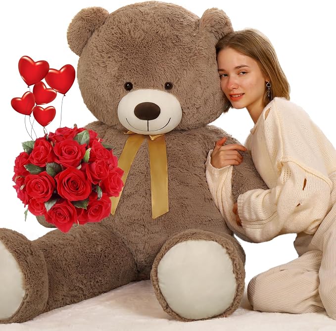 Tezituor 5ft Big Teddy Bear,Giant Brown Stuffed Animal 59 Inches,Life Size Teddy Bears for Girlfriend or Kids,Soft Bear for Valentines Day,Chrismas,Birthday Baby Shower