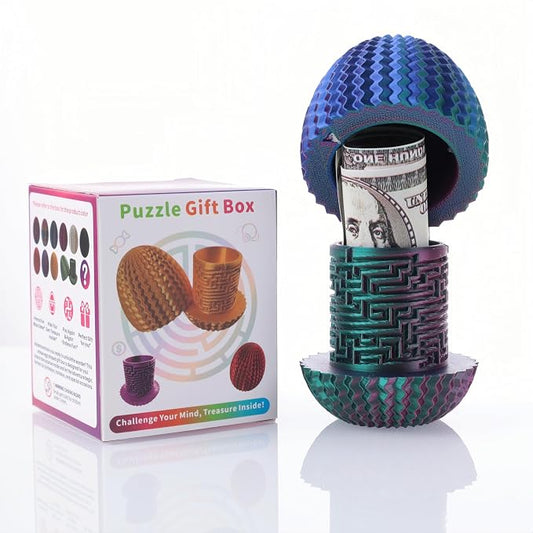 Maze Egg Money Puzzle Box for Kids & Adults, 4 Logic Challenge Brain Teaser Sensory Toy, Hidden Compartment Cash Gift Holder, Birthday Graduation Gifts for Teens, Road Trip Travel Game