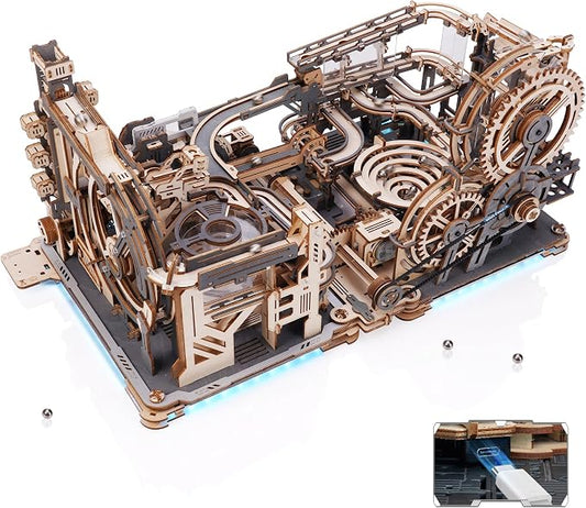 ROBOTIME 3D Puzzle - Combination Set Marble Tracks - Motorized Marble Spaceport LGC01+Marble Night City LGA01+Link Pack LG01 - Engineering Gift Choice