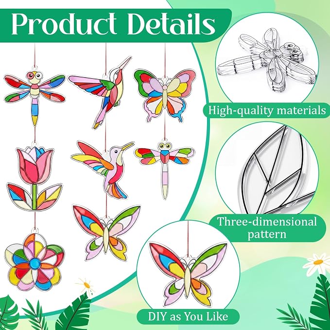 Blueweenly 36 Pcs Hummingbird Suncatcher Kits for Adults Kit 24 Pcs Hummingbird Suncatchers Painting Crafts 12 Colored Paints Suncatcher Decoration Window Paint Art Sun Catchers Gift Art Project