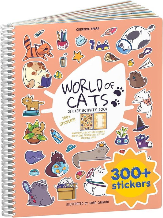 A World of Cats 300+ Kids Sticker Book by Cupkin Toddler Airplane Travel Coloring and Sticker Book, Road Trip Essentials, 8 Coloring Pages 8 Side by Side Scenes for Ages 2–8 Years