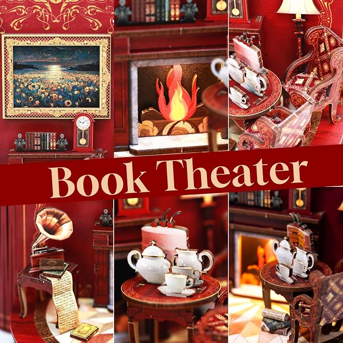 Book Nook Kit, DIY Miniature House Dollhouse Kit 3D Puzzle for Adults | Booknook Bookend Bookshelf Decor Tiny House Model Build with Puppet, Gifts for Family and Friends