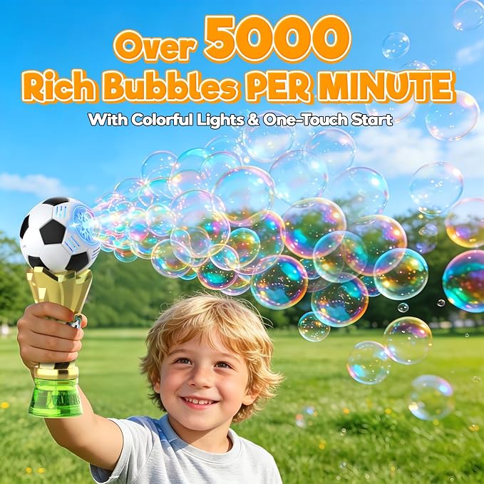 FUNBZO Bubble Machine for Kids - Soccer Trophy Bubble Wand with 2 Solution Refill, Automatic Bubble Blower, Bubbles Maker Blaster Outdoor Toys, 2026 Merchandise Birthday Gift for Boys Girls 3+