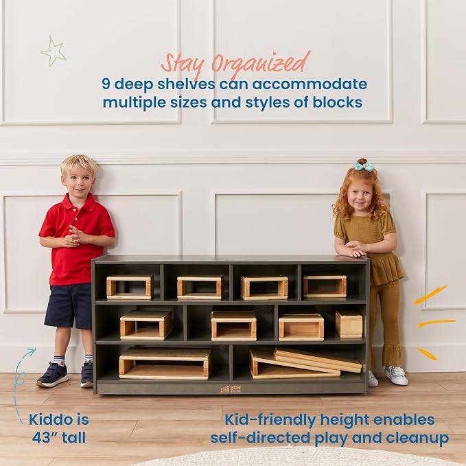 ECR4Kids Mobile Building Block Storage Cabinet, Large, Classroom Furniture, Grey Wash