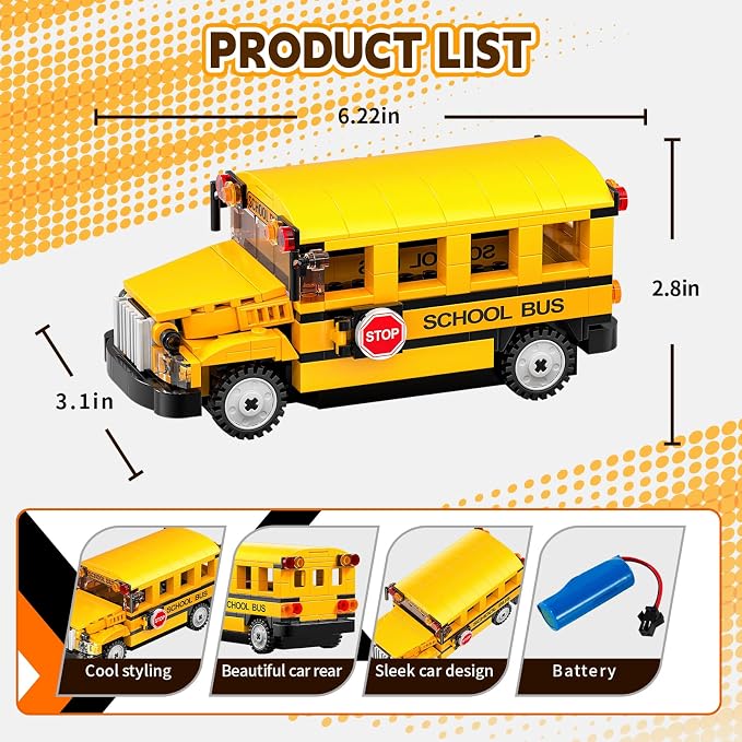 STEM Building Toys for 6 7 8 9 Years Old, 226PCS Remote Control RC School Bus Engineering Construction Kit, Educational Learning Blocks Set, Christmas Birthday Gift for Boys Girls Ages 8-12