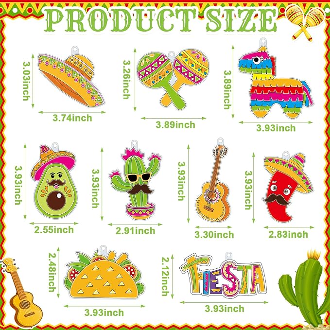 Pasimy 36 Sets Cinco De Mayo Suncatchers Craft Kits Mexican Fiesta DIY Paint Window Hanging Ornaments Decorations Taco Piñata Maracas Classroom Activities Arts Birthday Gifts Mexican Party Favors