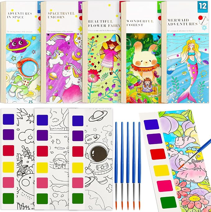 Water Coloring Book,Paint with Water Books for Kids Ages 3-5,Watercolor Painting Book for Toddlers 4-6,Creative Arts and Crafts & Airplane Travel Essentials for Boys Girls(5 PCS)