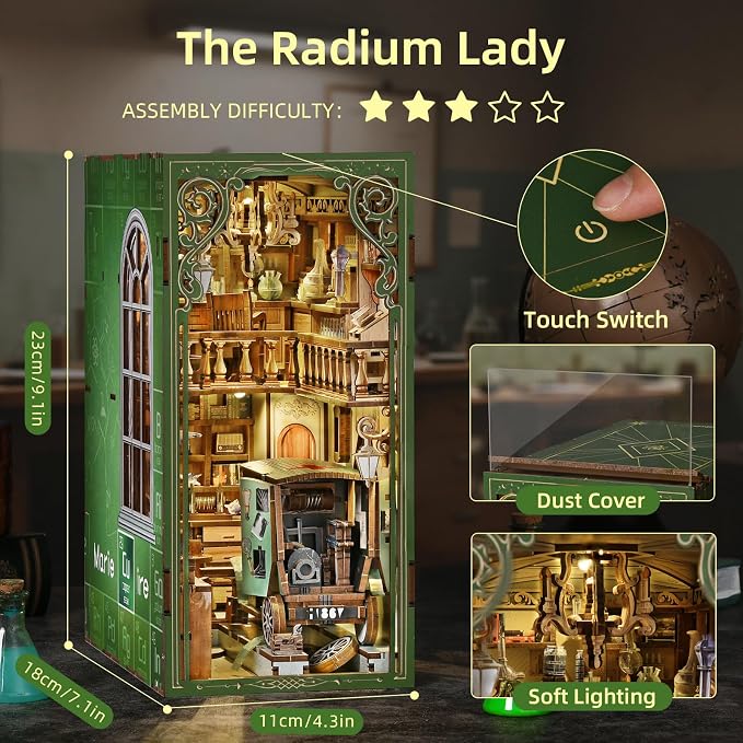 CCCDF Book Nook Kit, DIY Scene Miniature House Kit Tiny House Mini Booknook Craft Bookshelf Decor, 3D Puzzles for Adults, Gifts for Book Lovers (The Radium Lady)