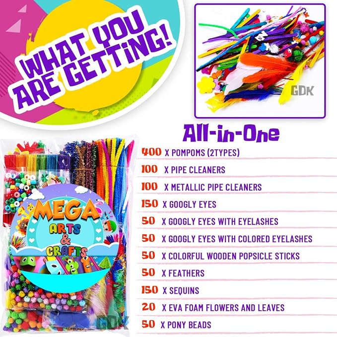 Goody King Arts and Crafts Supplies for Kids - 1170Pcs+ Craft Art Supply Kit for Toddlers Kids Craft Supplies & Materials Age 4 5 6 7 8 9 - Christmas D.I.Y. Crafting School Supplies
