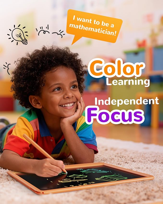 KOKODI LCD Writing Tablet, 12 Inch Colorful Toddler Doodle Board Drawing Tablet, Erasable Reusable Electronic Drawing Pads, Educational and Learning Toy for 3-6 Years Old Boy and Girls(Orange)
