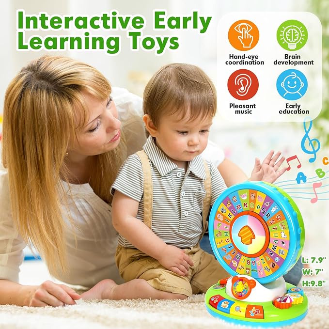 Toys for 1 2 3 Year Old Boys Girls, Spin & Sing ABC Alphabet Learning Zoo with Lights & Sounds, Musical Educational Toy for Toddler 1-3, Christmas 1st Birthday Gifts for Baby Kids Age 12-18 Months+