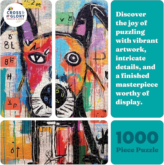 Cross & Glory - Geometric Dog Dreamscape - 1000 Piece Jigsaw Puzzle for Adults | Abstract Art | Satin Finish | Vivid Colors | Modern Home Decor | Educational Brain Game