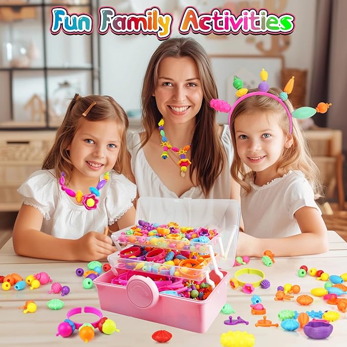 FUNZBO 850pcs Pop Beads - Jewelry Making Kit for 3 4 5 6 7 8 Year Old Little Girls, Arts and Crafts Toys for Kids, Necklace Bracelet Ring Hairband Creativity Snap Set, Birthday Gifts for Kids