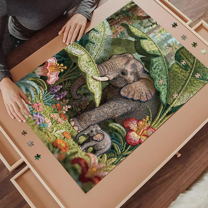1000 Piece Puzzle for Adults, Elephant in the Forest | Impossible Puzzles with Letters on Back, Jigsaw Puzzles Family Decoration Puzzle Gifts for Women Men (27.56x19.7 Inch)