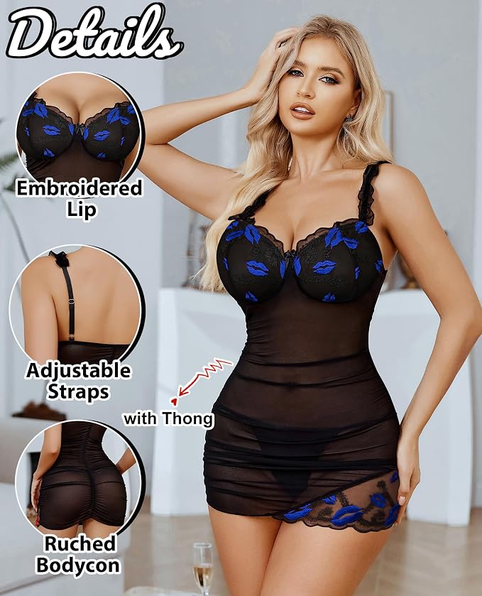 Avidlove Lingerie for Women Mesh Babydoll Lingeries Lace Chemise Floral Sleepwear Dress Sheer Exotic Boudoir Outfit S-XXL