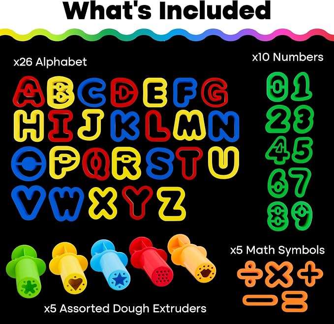 Hygloss 46 Pcs Dough Tools Set – Dough Extruders + Numbers & Alphabet Cutters Set – Educational Modeling Clay Tools – Preschool Toys & Toddler Activities – Arts & Crafts for Kids Ages 3-5