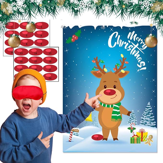 Funnlot Christmas Party Games for Kids Pin The Nose On The Deer Kids Christmas Games for Party Christmas Activities for Families Pin The Nose On The for Adults Christmas Games