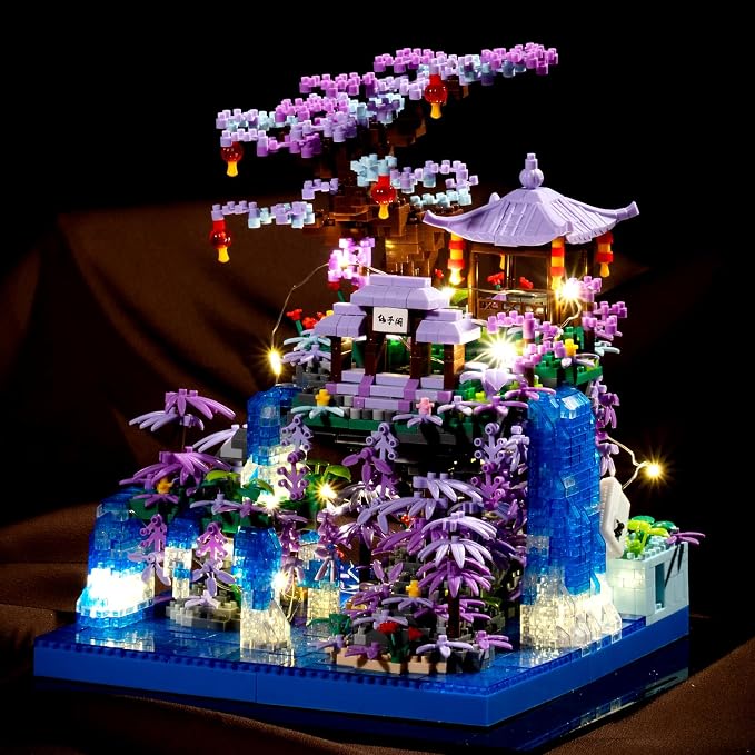 CAXIMSY Cherry Blossom Tree House Micro Building Blocks Set,Peach Blossom Pond Flowers Bricks Architecture Kit with LED Light Gifts for Adults and Kids（2500+Pieces）