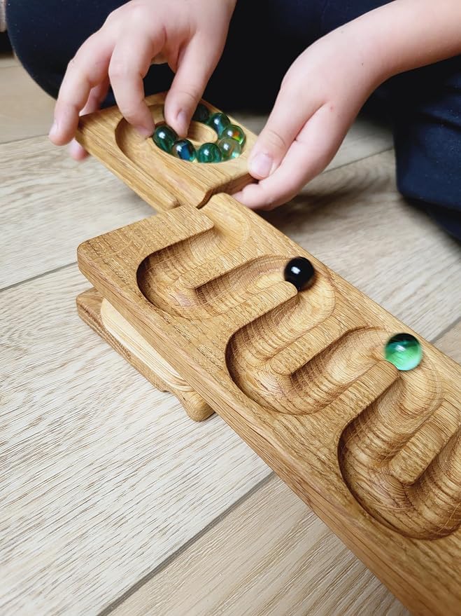 Marble Race Marble Personalized Wooden Maze Board Ball Run Course Gift for Kids Winding Track Roller (River)